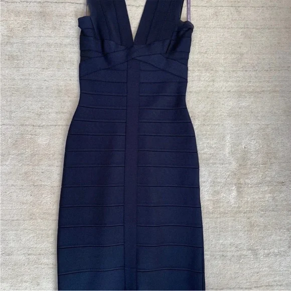 Herve Leger v-neck sleeveless bandage mini dress midnight blue navy sz XS EUC - Picture 4 of 8